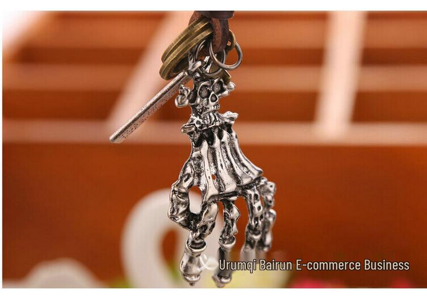 Alloy Two-Circle Pendant Necklace with Genuine Leather Cowhide Cord