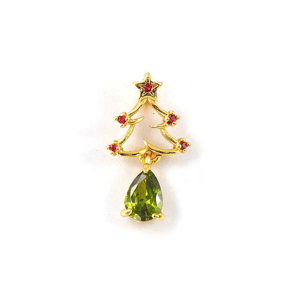 2 PCs Brass & Cubic Zirconia Charms 18K Gold Plated Christmas Tree Micro Pave Pendants For DIY Necklace Bracelet Jewelry Making