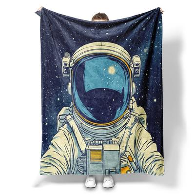 Astronaut Space Print Fleece Throw Blanket Soft Cozy for Home Office Sofa Car All Season Gift 150x200cm 59x79in