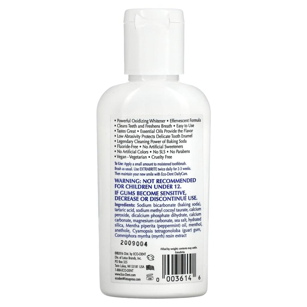 Eco-Dent ExtraBrite, Zahnpasta mit Backpulver, Fluoridfrei, Strahlender Minzgeschmack, 2 oz (56 gr)