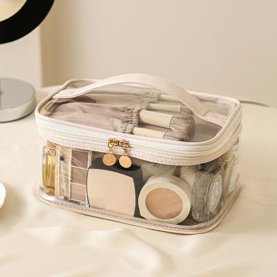 Transparent Cosmetic Bag with Handle Large Capacity Water-Resistant Double Layer Makeup Bag Toiletry Zipper Bag
