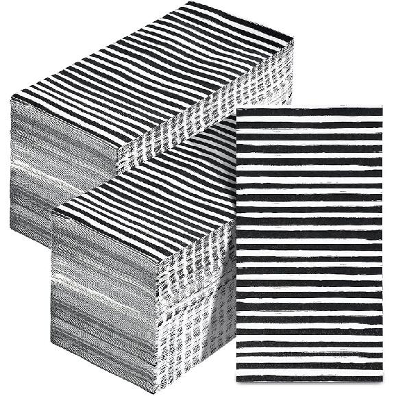 200 Pcs Bathroom Napkins Guest Disposable Stripe Guest Napkins Decorative Dinner Hand Napkin for Wedding Holiday Birthday Bridal Party Supply (Gray Gray,White