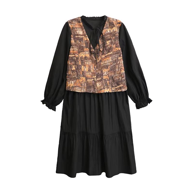 

Xitao Бандажные платья контрастного цвета с V-образным вырезом в стиле пэчворк GJ1094 One Size чёрный