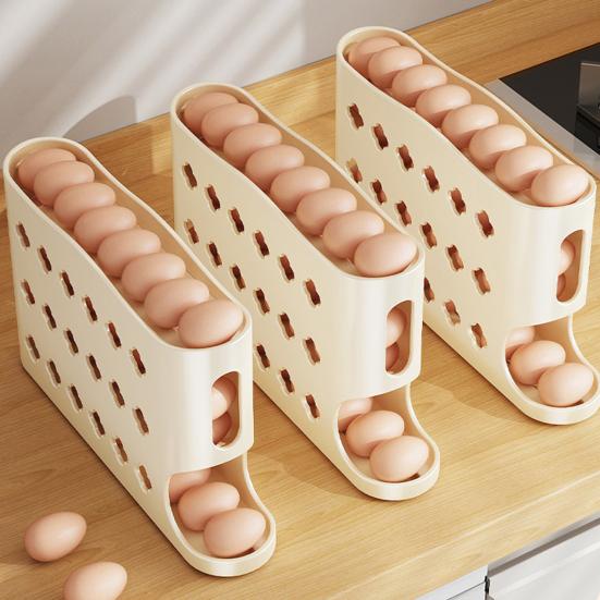Suport pentru ouă pentru frigider Dispenser automat pentru ouă cu rostogolire Economisire de spațiu Organizator de ouă pe 4 niveluri Suține 30 de ouă pentru frigider Blat de bucătărie