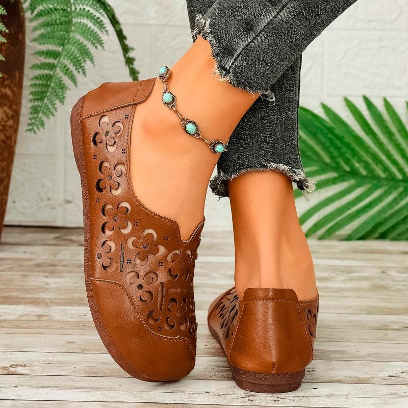 Fashion Women's Fashion Round Head Shallow Mouth Set Foot Hollow Non-slip Wear-resistant Single Shoes Spring Soft Soled Flat Shoes