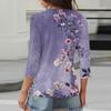 Damen V-Ausschnitt Freizeit Dreiviertelarm Knopf-Detail Top mit Blumenmuster