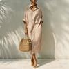 European and American summer new shirt lapel linen one-row button dress solid color casual commuter