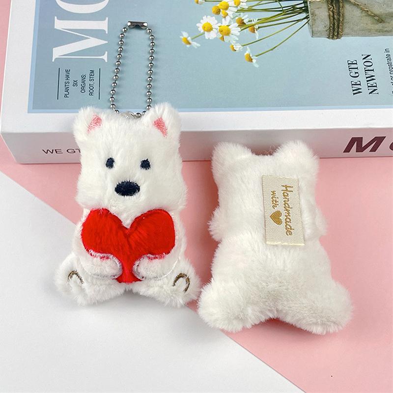 Cartoon  West Highland Puppy Plush Doll Headset Puppy Keychain Bag Pendant Charms Car Keyring Accessories For Women Kids Gift