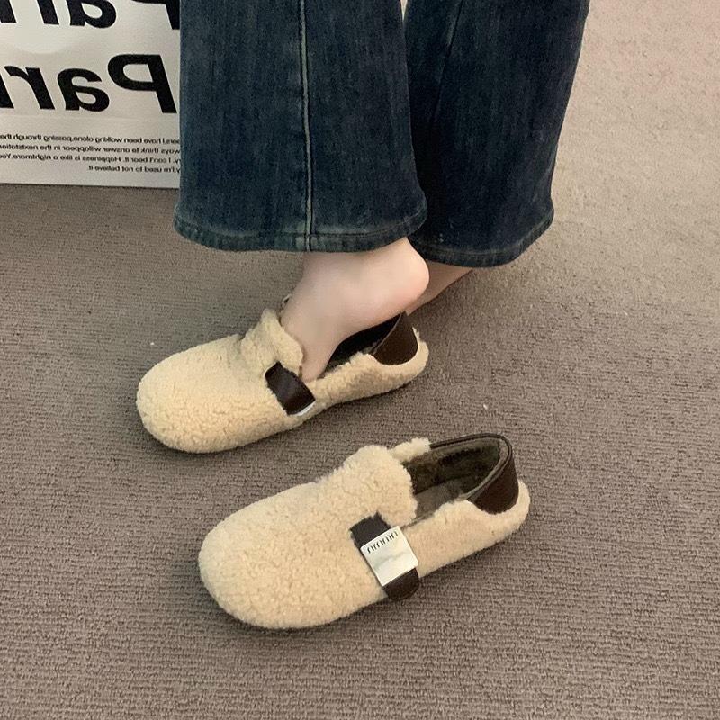 Mao Mao Shoes Women's Autumn and Winter New Velvet Cotton Shoes Flat-bottomed Versatile Doudou Shoes Women