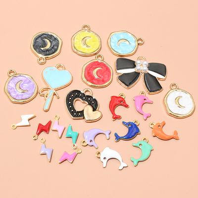 20pcs Stainless Steel Enamel Dolphin Lightning Moon Charms Pendant for Earrings Bracelet Necklace DIY Jewelry Making Accessories