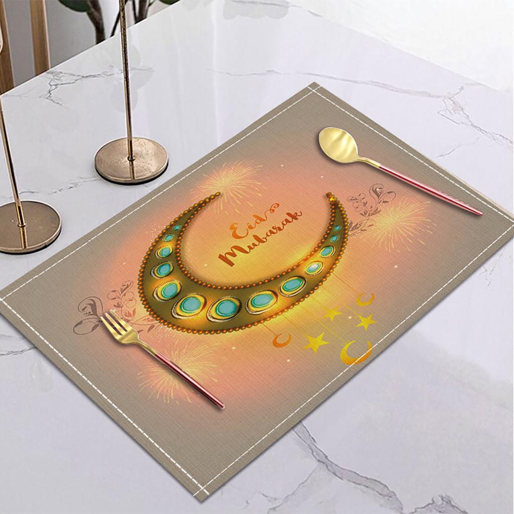 Ramadan Linen Placemat Eid Mubarak Table Ornaments Muslim Islam Party Supplies Ramadan Mubarak Kareem Home Decorations 42x32cm