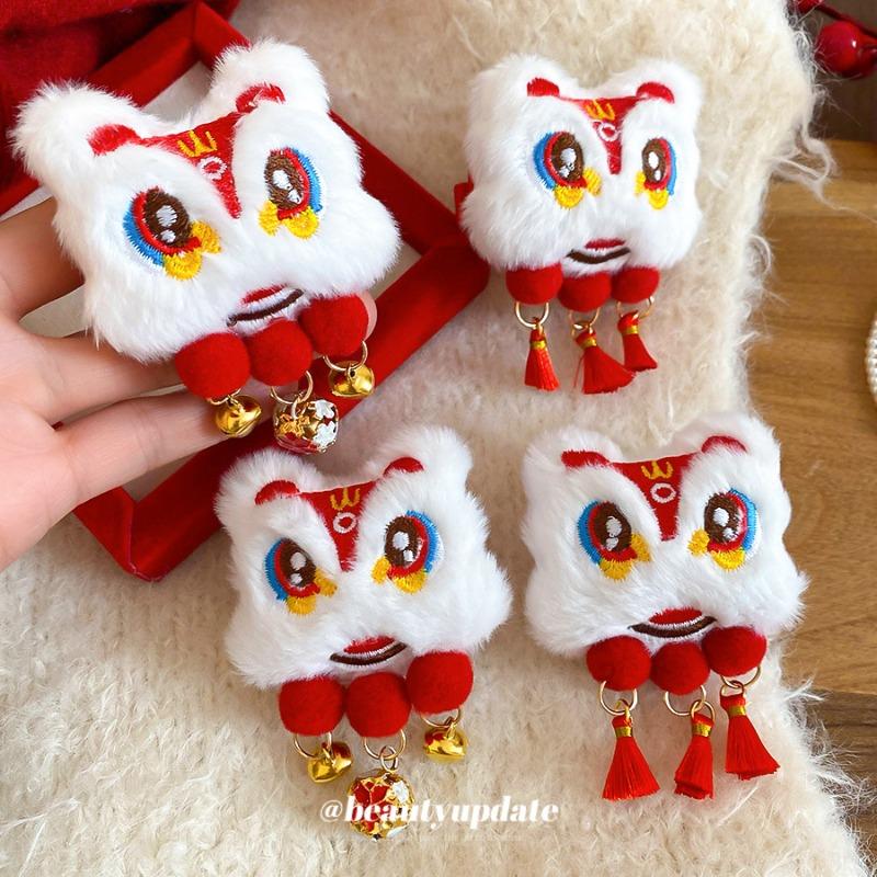 New Chinese Flocking Lion Tassel Hairpin Autumn and Winter Retro New Year Atmosphere Duck Bill Clip Light Luxury High-end Hair Accessories