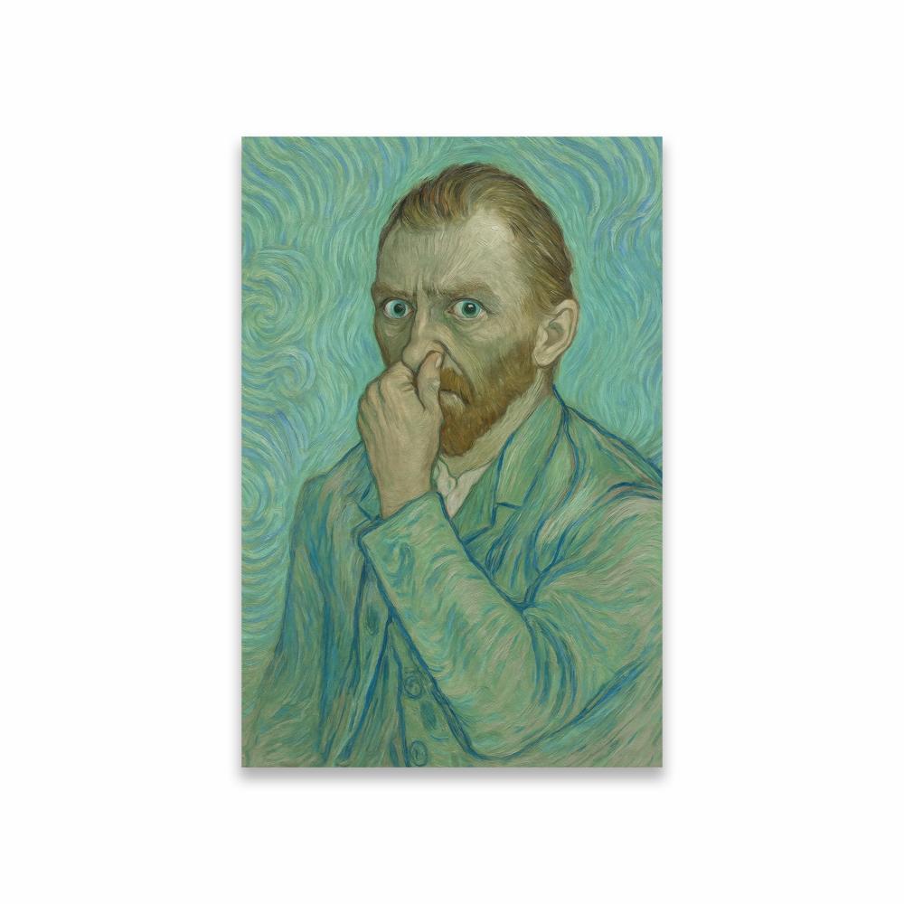 Lustiges Badezimmer Leinwandbild Mädchen mit Perlenohrring Nase zuhaltend Toilettenhumor Wandkunst Poster Vintage Dekoration