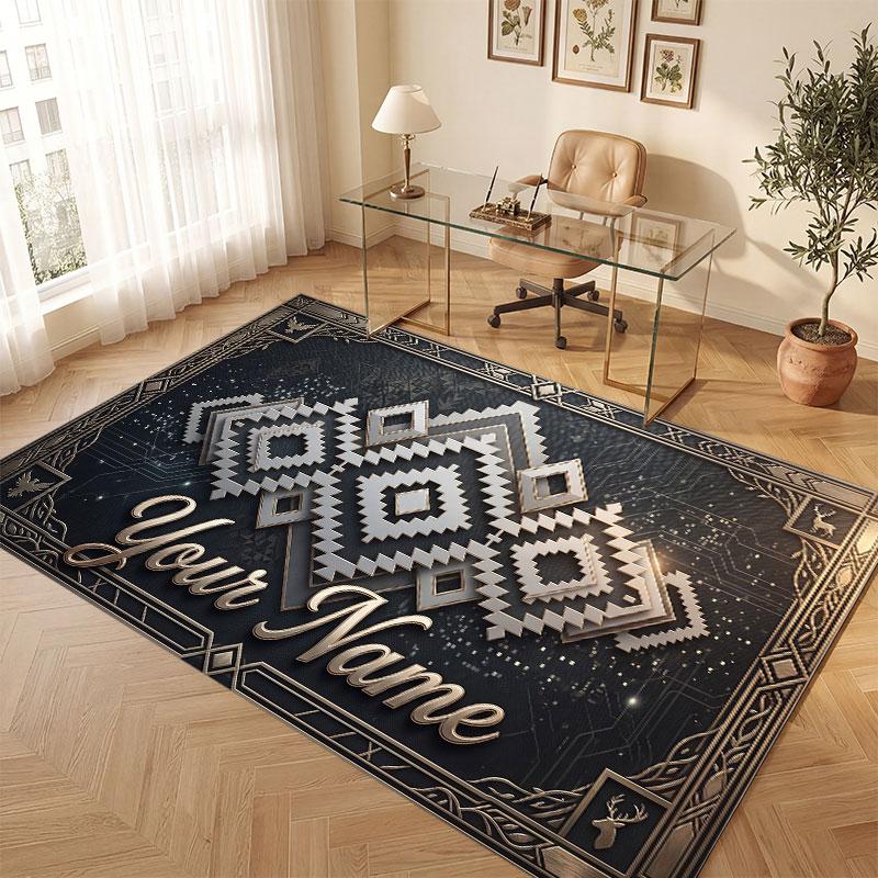 Abstract Geometric Theme Crystal Velvet Floor Rug Personalized Custom Name Text Warm Carpet Home Decoration
