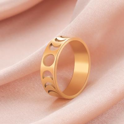 Minimalist Hollow Moon Phase Pattern Matching Couple Rings Closed Band