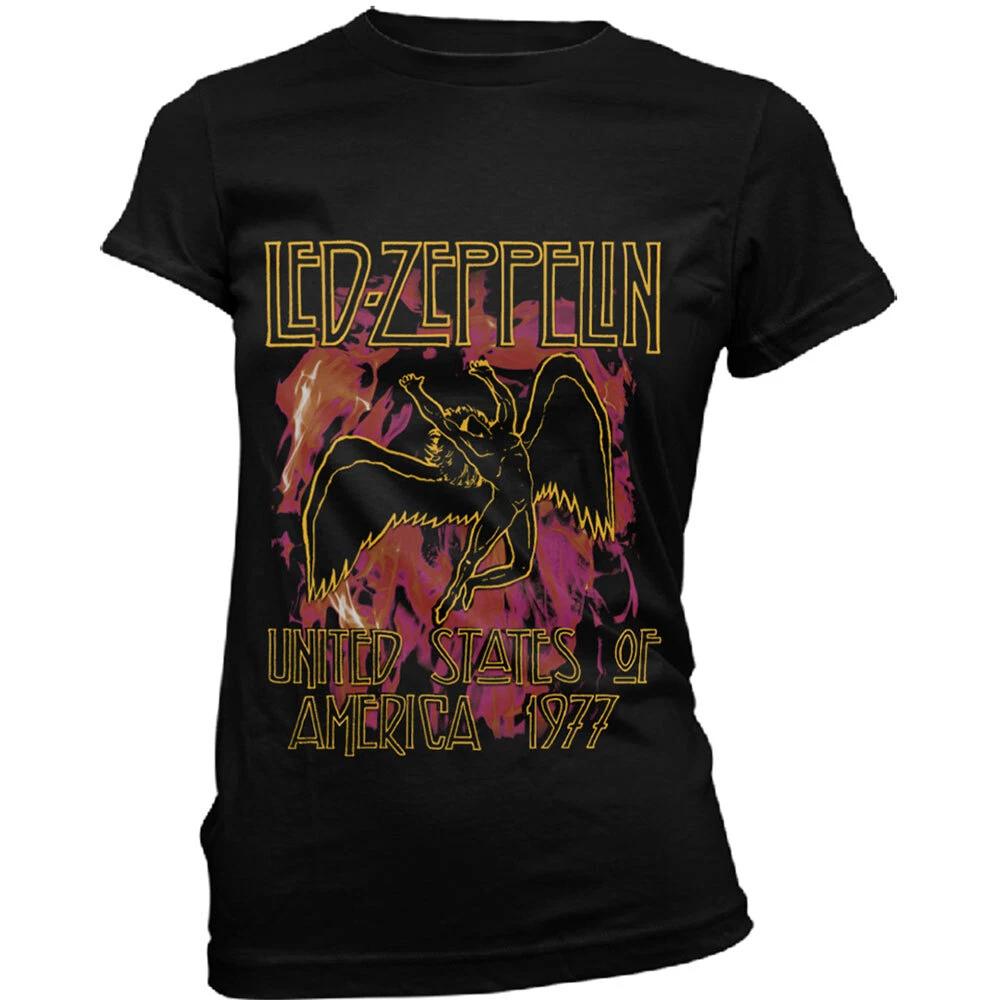 Led Zeppelin Ladies Tshirt Black Flames S