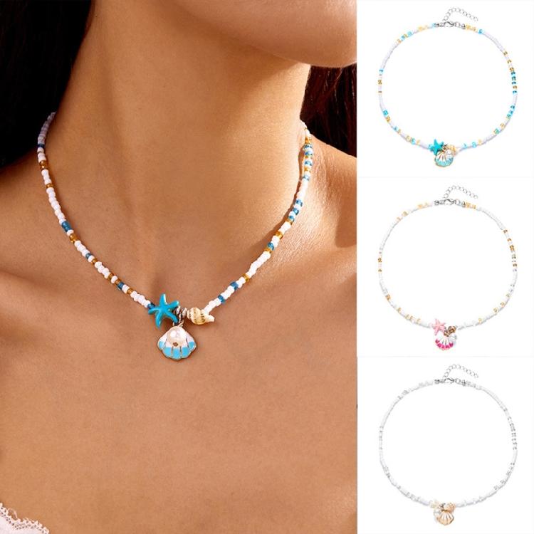 Elegant Beaded Necklace Shell Pendant Necklace Women Neck Jewelry Alloy Texture Beaded Necklace Suitable for Daily Wear