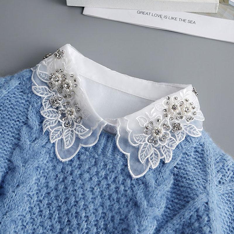 Fashion White Fake Collar Women Detachable Collars Black Woman False Collar Lace Removable Half Shirts Tie Top Collars Decor