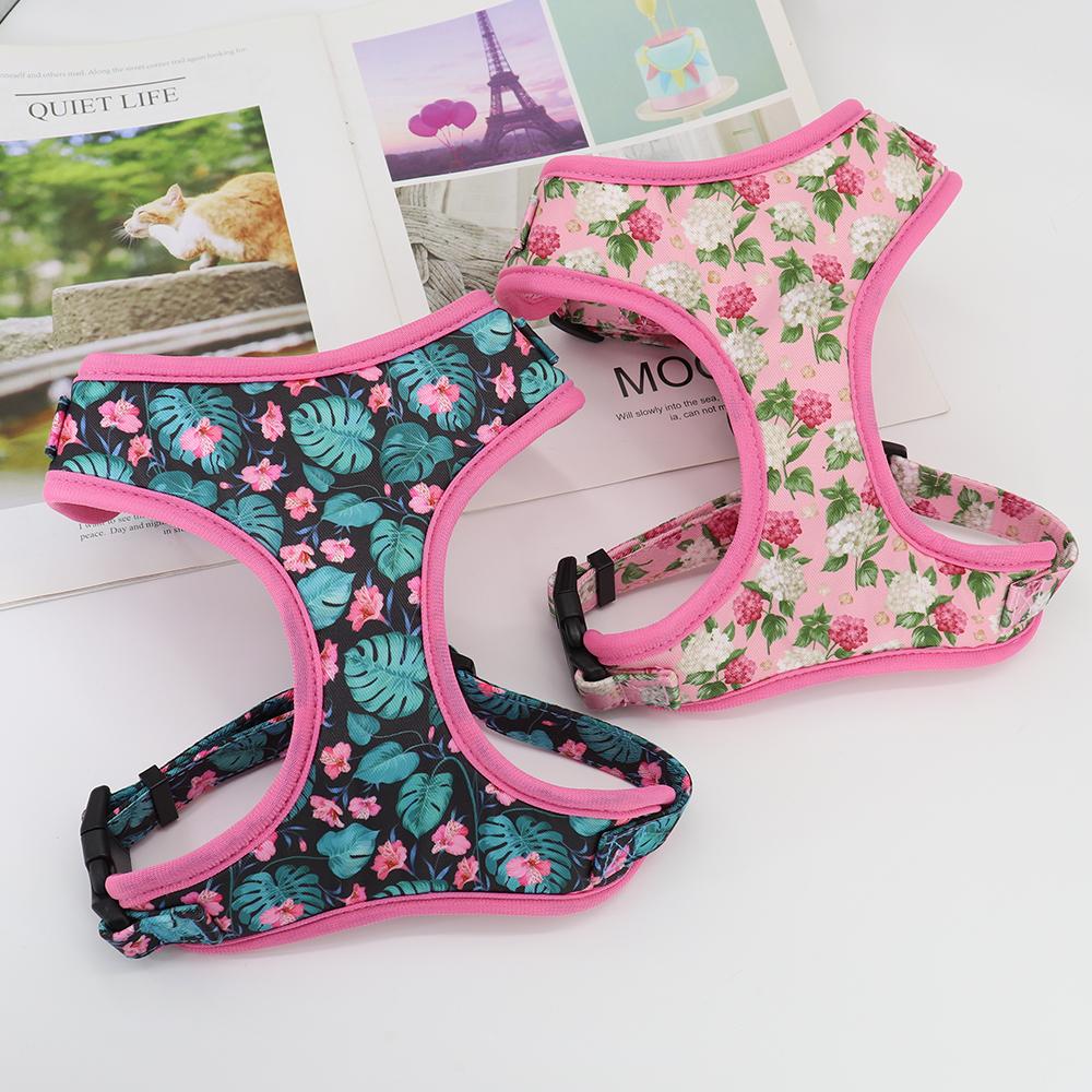 Fashion Printed Nylon Dog Harness Reflective French Bulldog Pug Harness Dog Vest For Small Medium Dogs Cats Walking Training