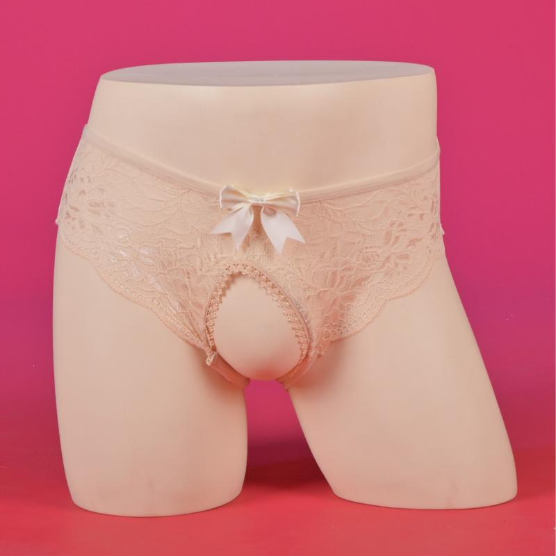 Women Sexy Underwear Lace Hollow Transparent Elastic Panties Men Sissy Lingerie Open Crotch Perspective G-String Thongs String