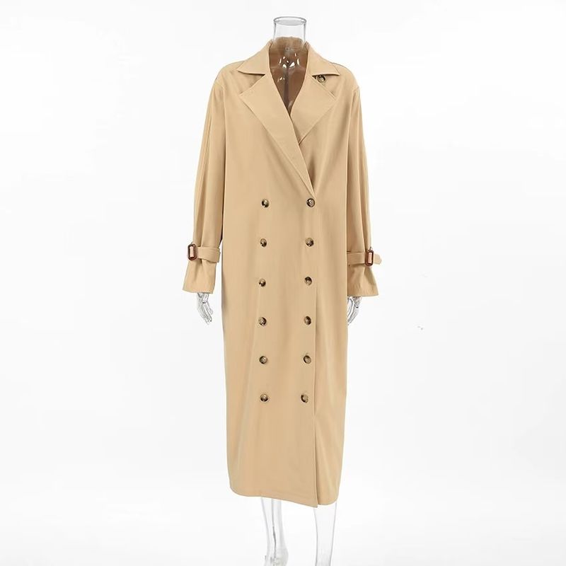 

Fashion New Arrival Fashion Khaki Double Breasted Trench Coat Outwear Double Brewed Windbreaker Khaki M