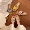 Bohemian flat-bottomed woven cross-strapped slippers for women's summer wear 2025 new design niche cool slippers for women