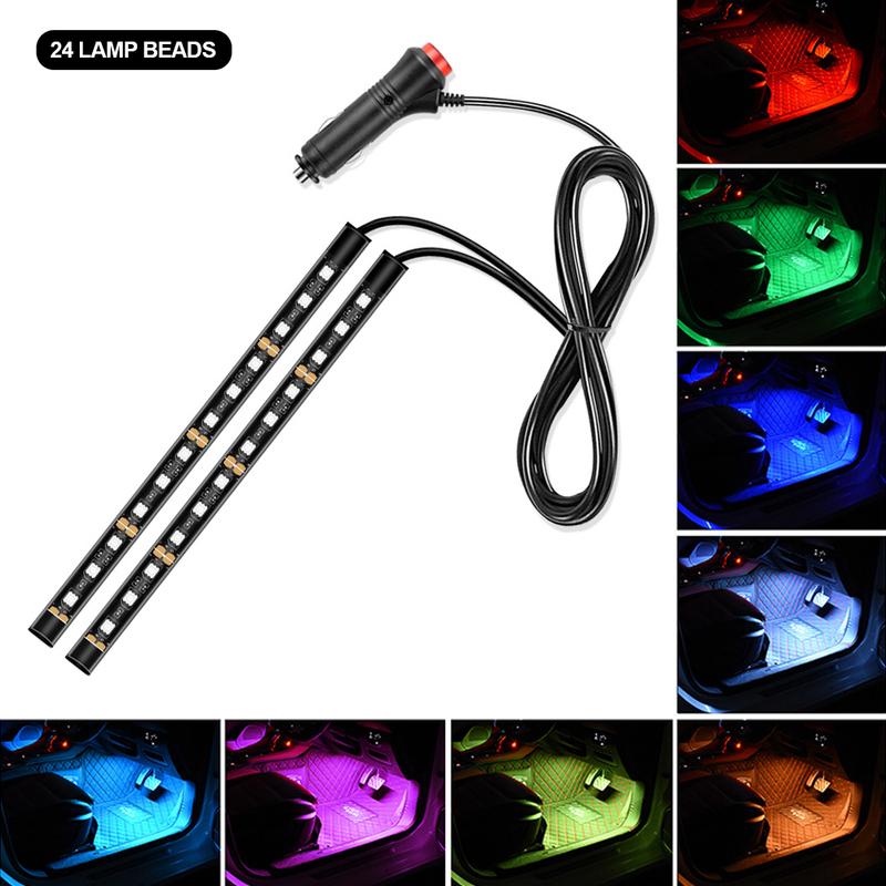 Led Bar Car Interior Backlight Ambient Mood Foot Light With Cigarette Lighter Decorative Atmosphere Lamp Auto Accessories 12v USB White