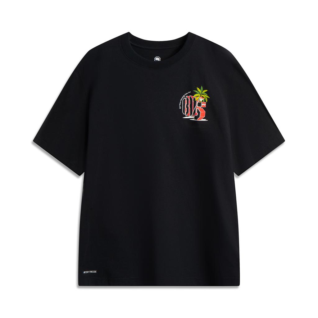 Li Ning Basketball Series Letter Print Pattern Breathable Versatile Casual Short Sleeve T-Shirt Men T-Shirt Black AHSV207-5