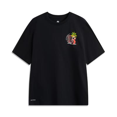 Li Ning Basketball Series Letter Print Pattern Breathable Versatile Casual Short Sleeve T-Shirt Men T-Shirt Black AHSV207-5