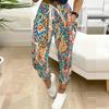 Sommer Damen Kleine Blume Patchwork Print Jogginghose Lockerer Schnitt Kordelzug Jogginghose Elastischer Bund Tägliche Lässige Hose