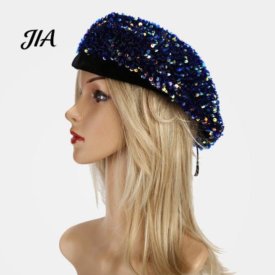 Sophisticated Daily Accessory Women Sequined Beret Hat, Sparkly Retro Artist Cap, Stylish Outdoor Fashion Headgear Adjustable Painter Cap for