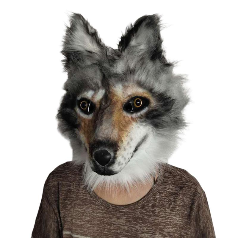 

Dog Latex Mask Cosplay Party Props Adult Full Face Gray Hair Wolf Masks Halloween Carnival Costume Funny Fur Animal Wolf Masks