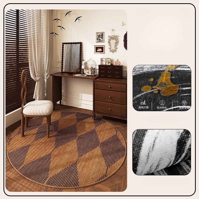 French Retro Style Bedroom Decor Brown Carpet Round Carpets for Living Room Washable Study Soft Floor Mat Waterproof Lounge Rug