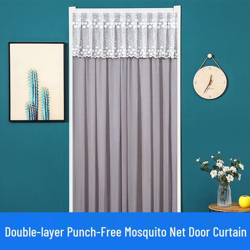 Lace Door Partition Curtain for Home – No-Drill, Double Layer, Transparent Gauze, Polyester, Anti-Mosquito.