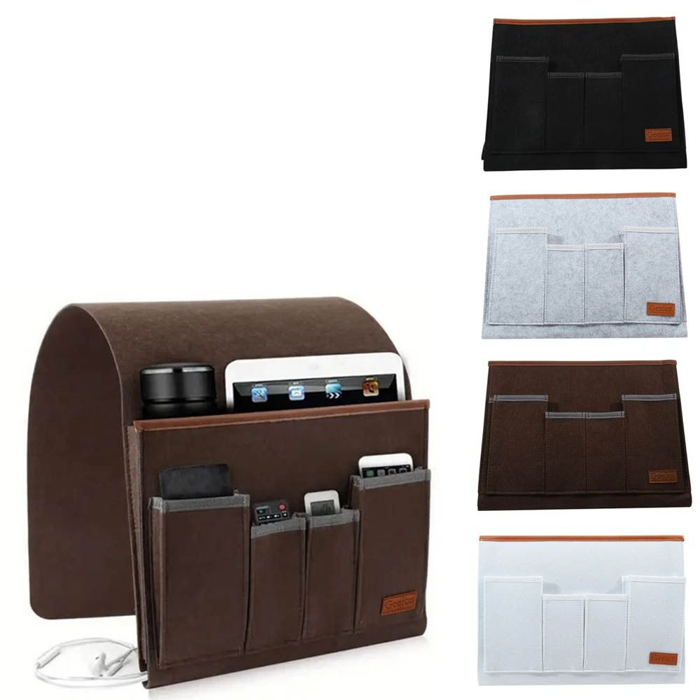 Felt Bedside Storage Bag Solid color Large Capacity Desk Hanging Bag Multi Pocket Design Couch Recliner Armrest Organizer