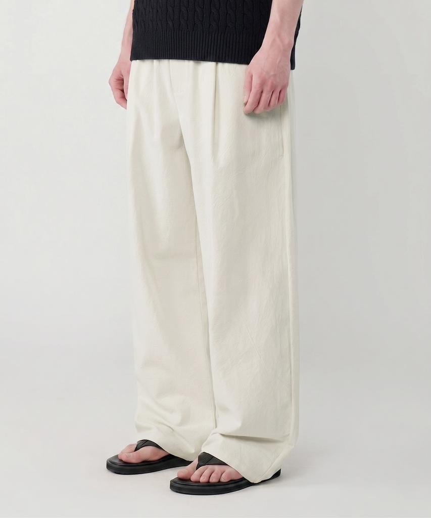 UNTAPPED STUDIO [2Pack] Linen Single-Pleat Wide Elastic Waist Pants 3 Colors