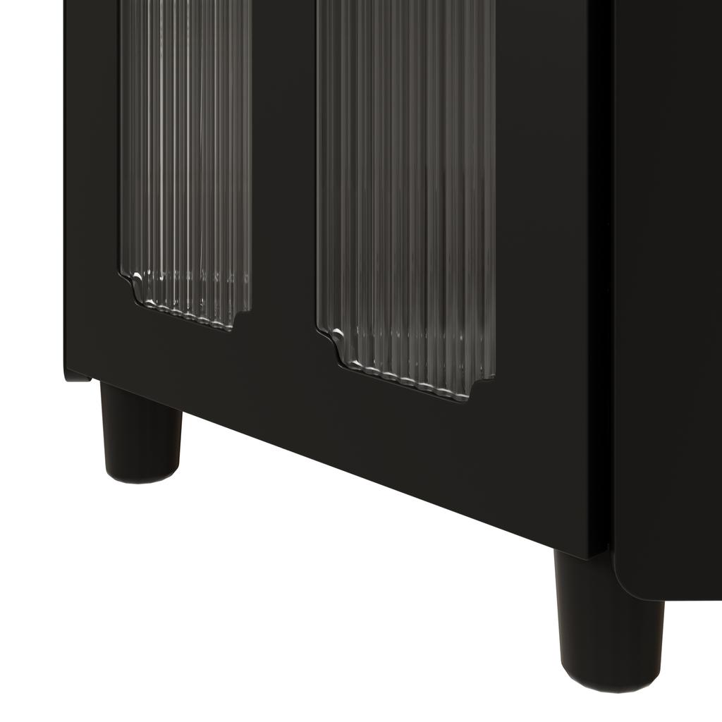 Black Corner Cabinet with Lacquer Finish & LED Lighting – Corner Dresser with App Control, for Living Room, Bookshelf, Bathroom (63.5*124 cm, Black)