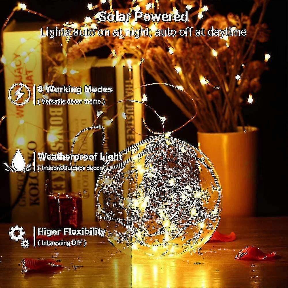 Solar Lichterkette Aussen, 22m 200 Led Auen Lichterkette Wasserdicht Kupferdraht Solarlichterkette 8 Modi Deko Fr Weihnachten Garten, Balkon, Terrass
