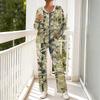 Women's Casual Hooded Pajama Set with V-Neck, Long Sleeves, Loose Fit, Print and Pockets for and Sleep