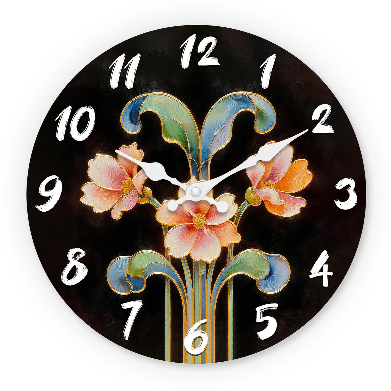 High-Quality Floral High-Quality Pattern High-Quality Wooden High-Quality Wall High-Quality Clock, 10-16Inch High-Quality Silent High-Quality Wall (as the picture,10Inch)