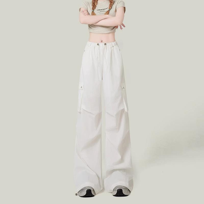 

Summer Street Style Pleated Cargo Pants with Ankle-Tie X-Large белый