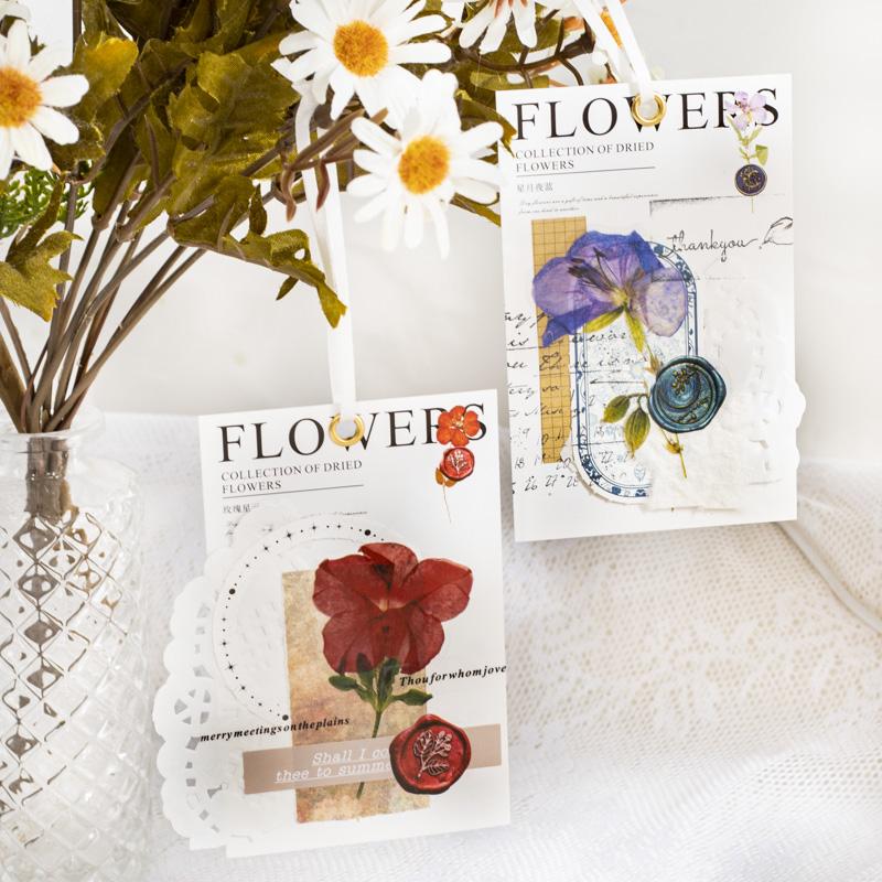 40 pièces/paquet Autocollants Spécimens de Feuilles de Fleurs Séchées Vintage Esthétique Créativité Décor Journal Chiffonné Scrapbooking Fournitures