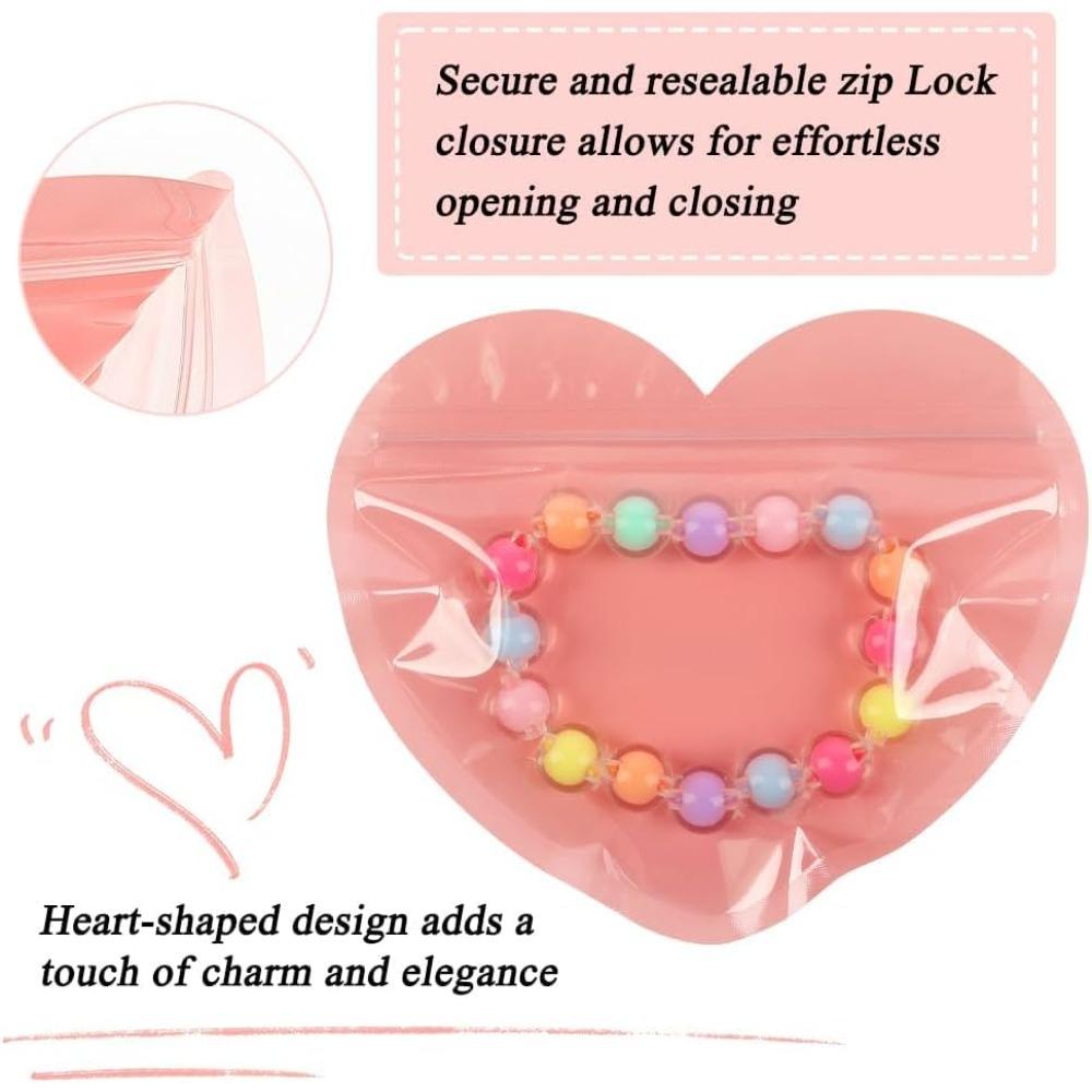 100PCS Heart-shaped Jewelry Storage Bag Transparent PVC Zipper Bag Christmas Birthday Wedding Gift Packaging Bag