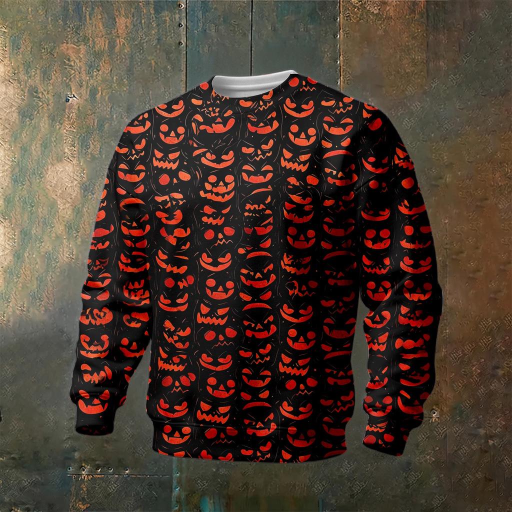 Men's Halloween Printed Neck Long Sleeve Sweatshirt for Casual Daily Wear