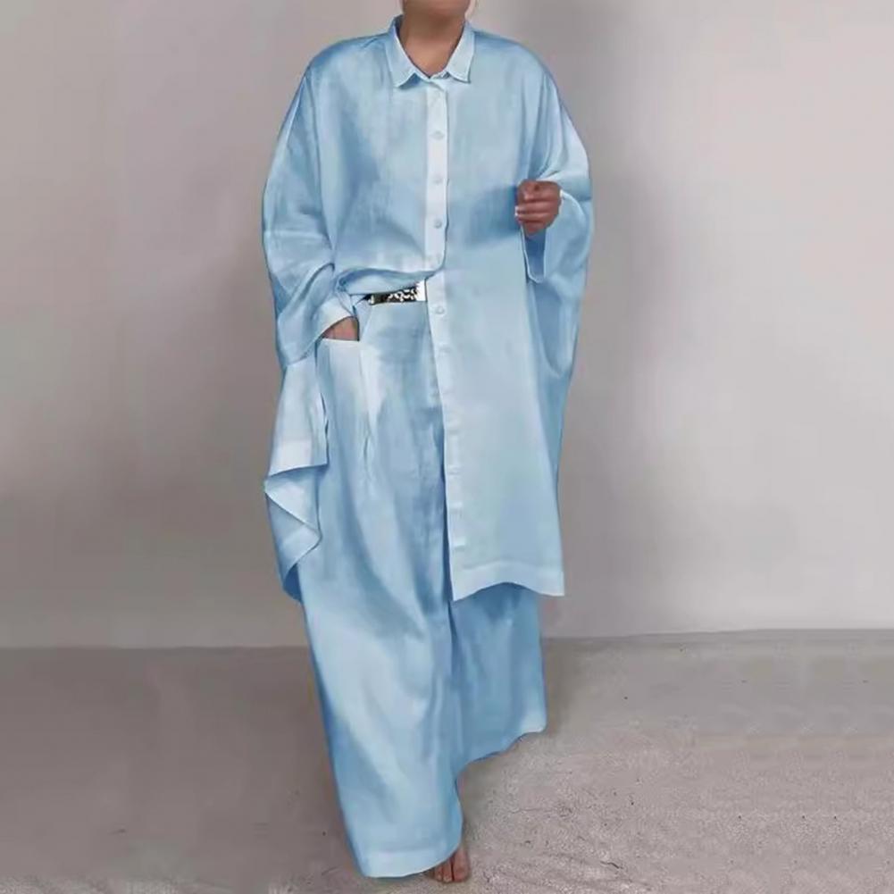 Women Suit Elegant Women's Shirt Pants Set with Lapel Button-down Blouse Elastic Waist Trousers Stylish Ol Commuting for Fall