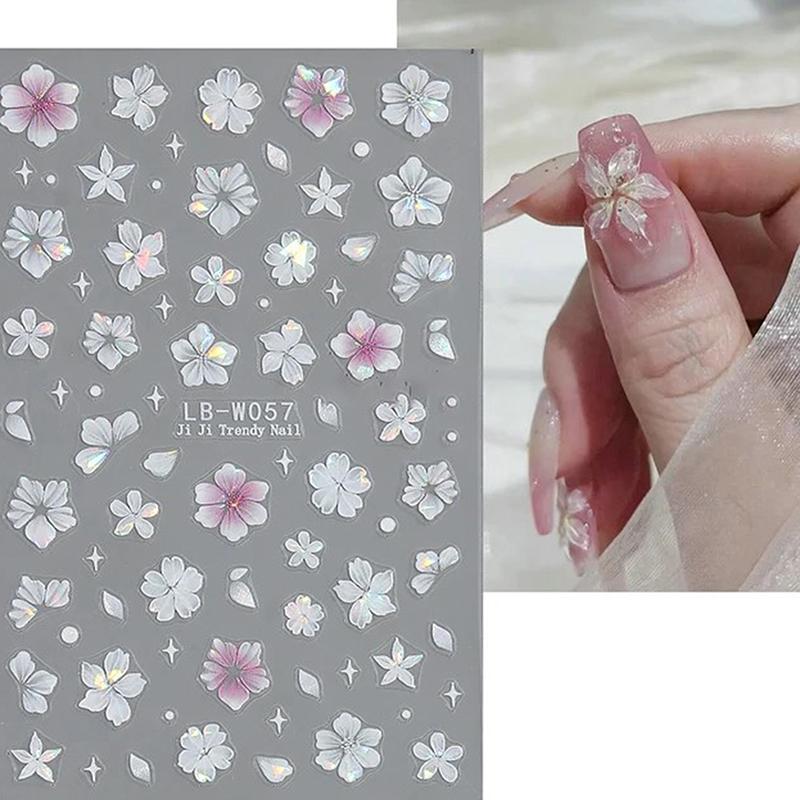 

1 лист розовых лилий цветок наклейки для ногтей рельефные 3D желе пять лепестков цветок украшения ногтей наклейки самоклеящиеся слайдеры pink white