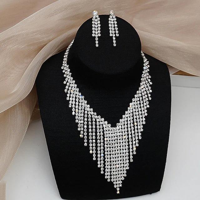Bridal jewelry set, 1 set of rhinestone alloy, necklace earrings, women s fashionable tassels белый