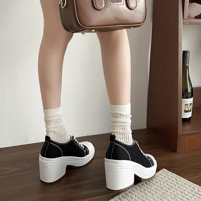 Módní dámské plátěné tenisky Platformové podpatky Boty Podzimní móda 2024 Nová značka Robustní Ležérní Šněrovací Lodičky Pohodlné Zapatillas Mujer