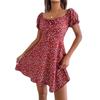 Women's Spring and Summer Leisure Flared Sleeve Drawstring with Floral Big Swing Dress