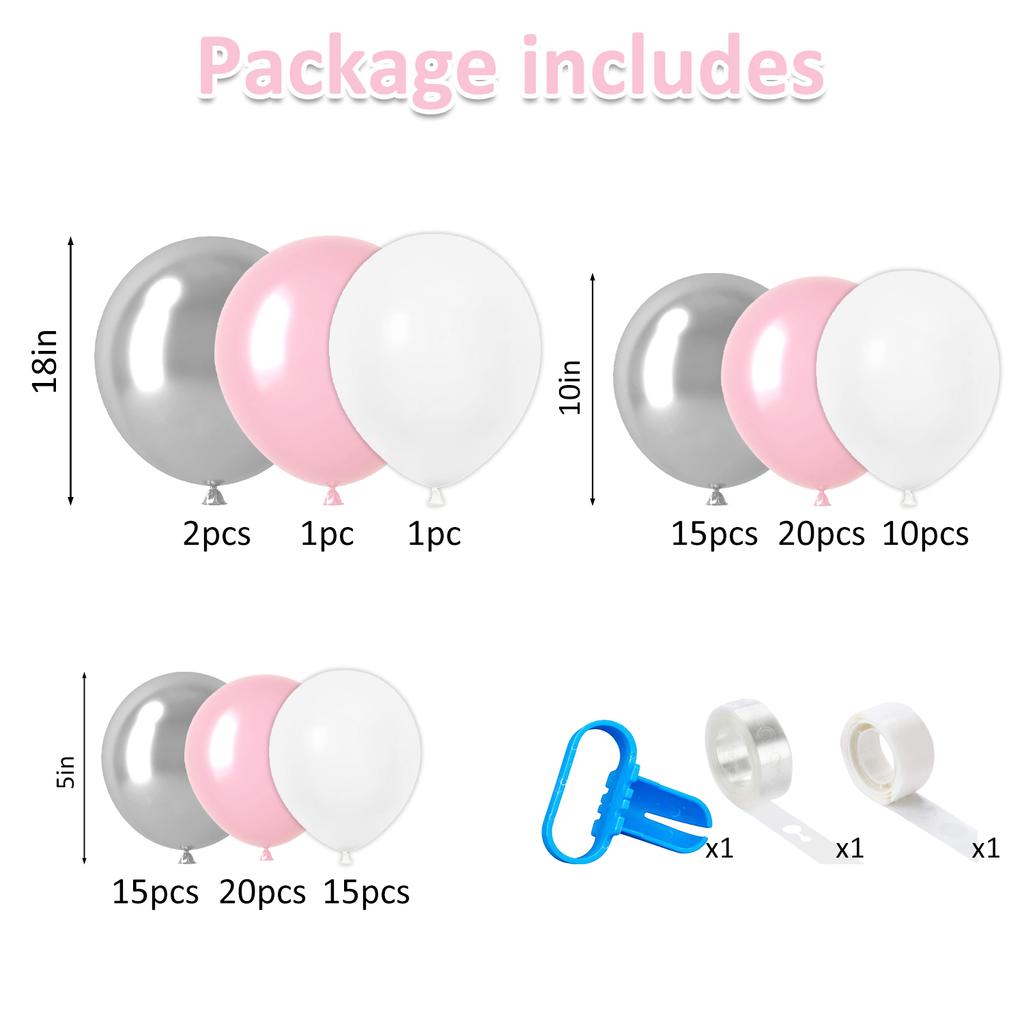 99PCS Light Pink and Silver Latex Balloon Set Suitable for Birthday Parties, Weddings, Valentine's Day Party Decorations